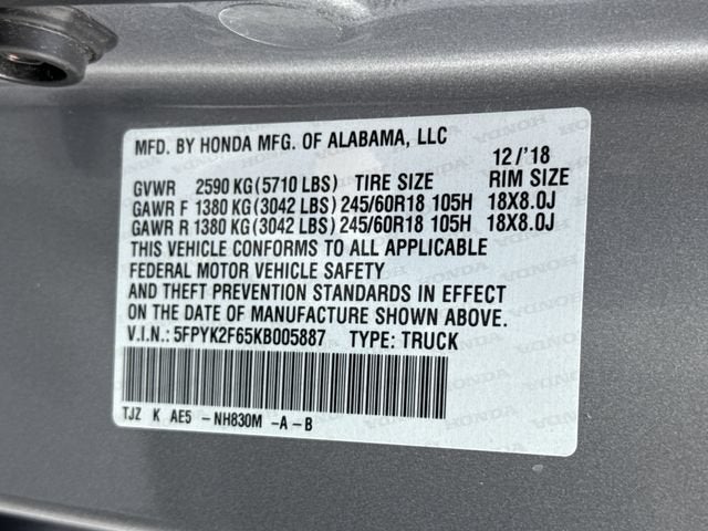 2019 Honda Ridgeline RTL-T