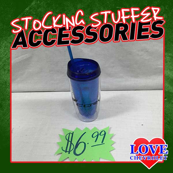 A blue cup with Corvette logo