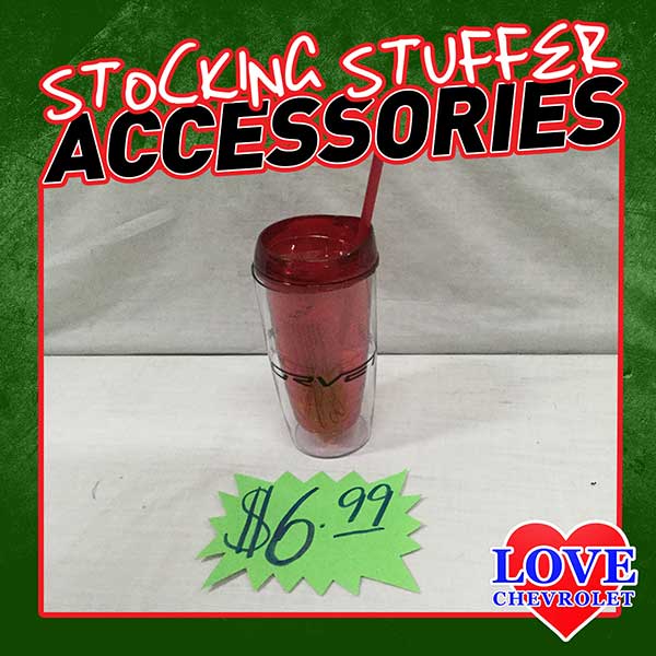 A red cup with Corvette logo